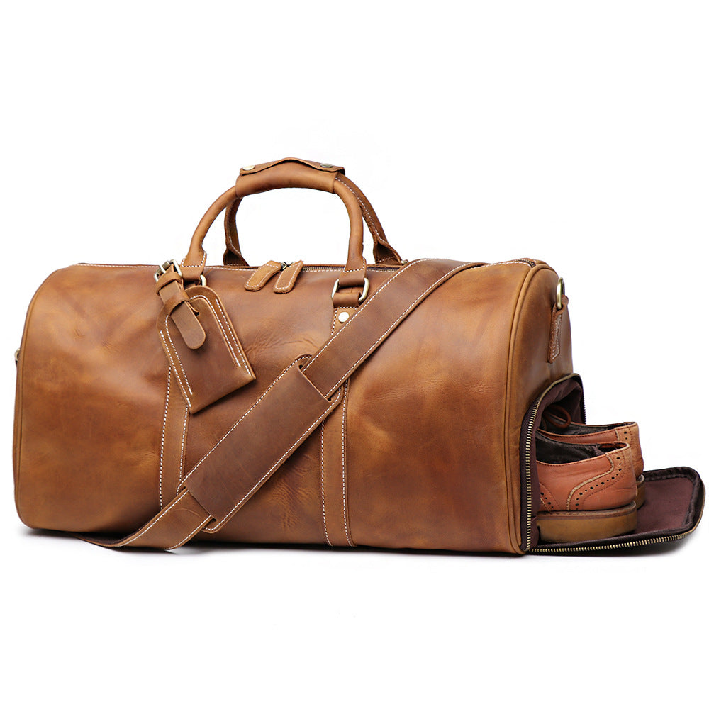 Men's genuine leather tote travel bag