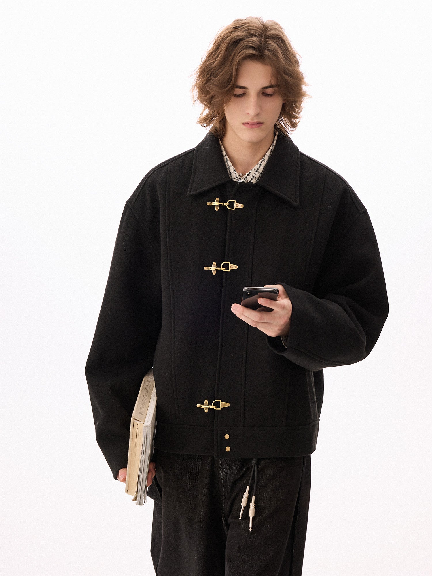 Quilted Wool Blend Jacket with Aircraft Buckle