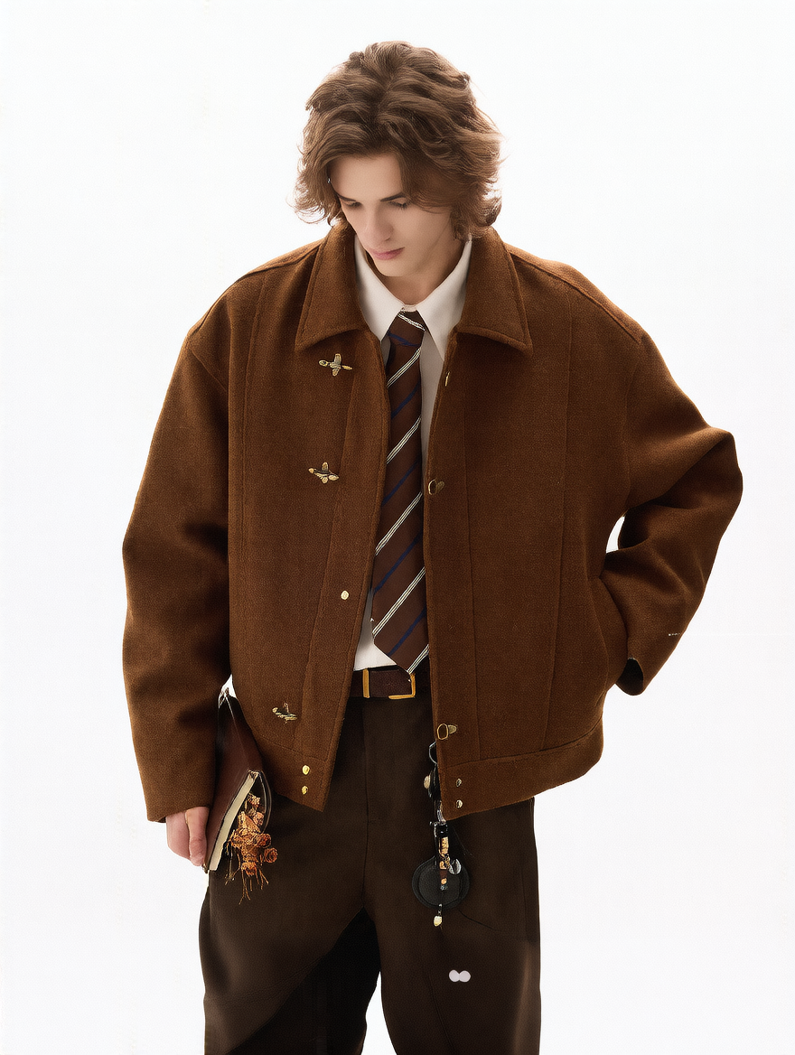 Quilted Wool Blend Jacket with Aircraft Buckle