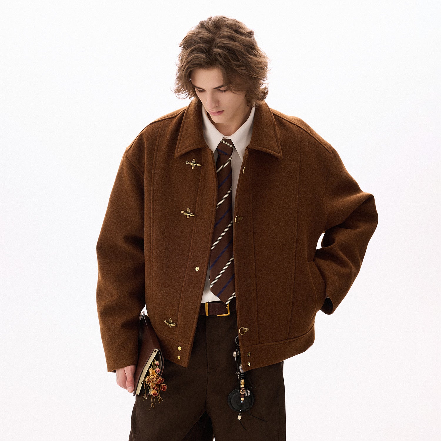 Quilted Wool Blend Jacket with Aircraft Buckle