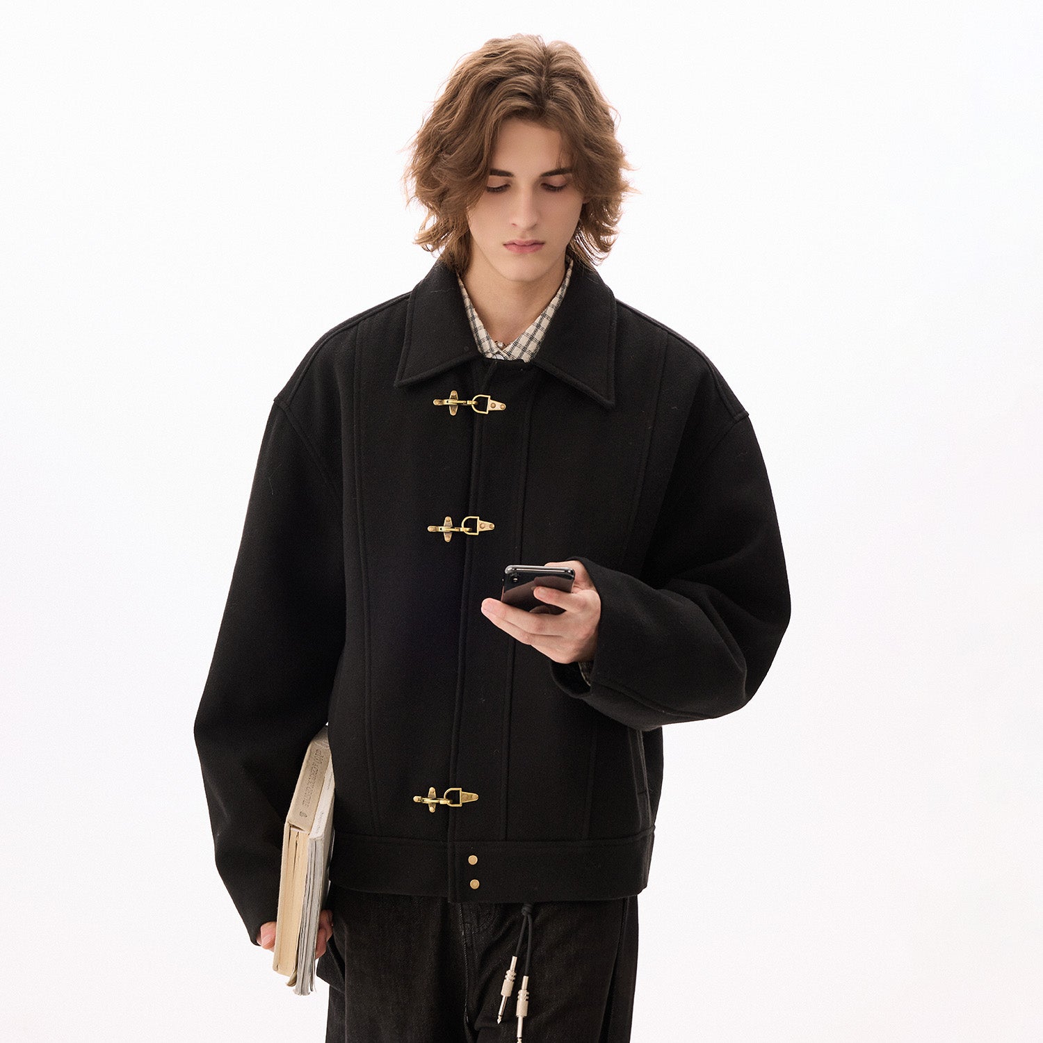 Quilted Wool Blend Jacket with Aircraft Buckle