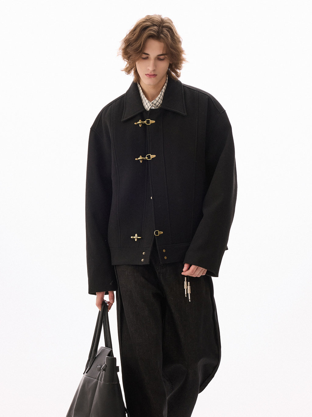 Quilted Wool Blend Jacket with Aircraft Buckle