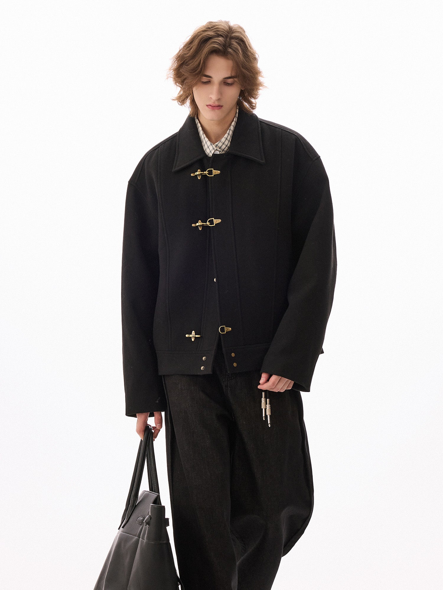 Quilted Wool Blend Jacket with Aircraft Buckle